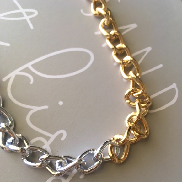 Two-toned Thick Gold Link Chain Choker Necklace - Picture 4 of 8